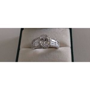 New~3.2 Ct. Genuine Diamond Simulant Oval~Round~Baguette Engagement Ring Sz 8